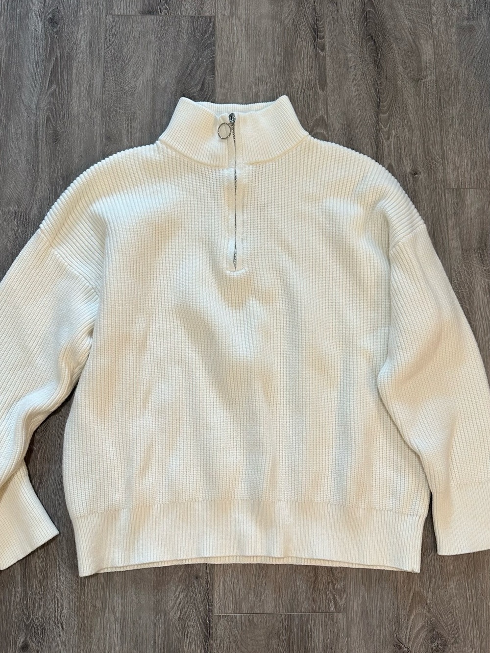 Men's Cream Half-Zip Ribbed Sweater